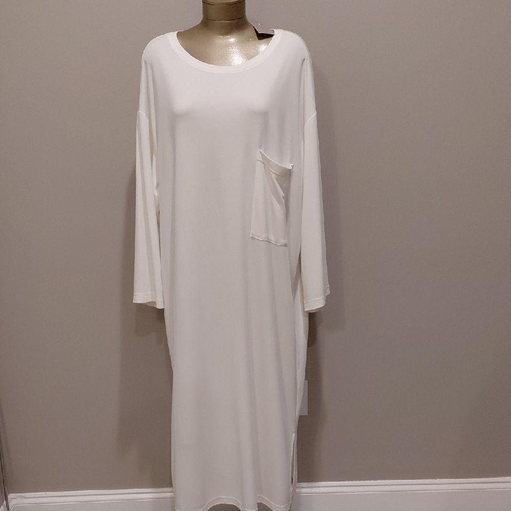 NAP Lounge Wear White Long Sleeve Dress Large Front Pocket